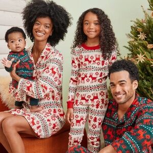 🎄 Hanna Andersson Dear Deer Flannel Pajama Top • Adult Medium • Red & White